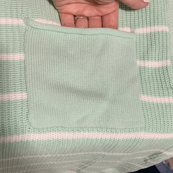 Simply Southern Green and White Striped Turtleneck Sweater Capsleeve - Picture 6 of 9